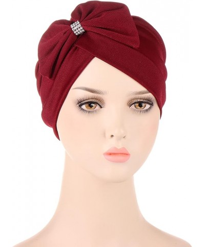 Ethnic Turban Wrap Headwear Bowknot Turban Head Hat Cancer Bohemian Braid Hair Cap Cap Blue Steel Headband Blue,wine $7.37 Sk...