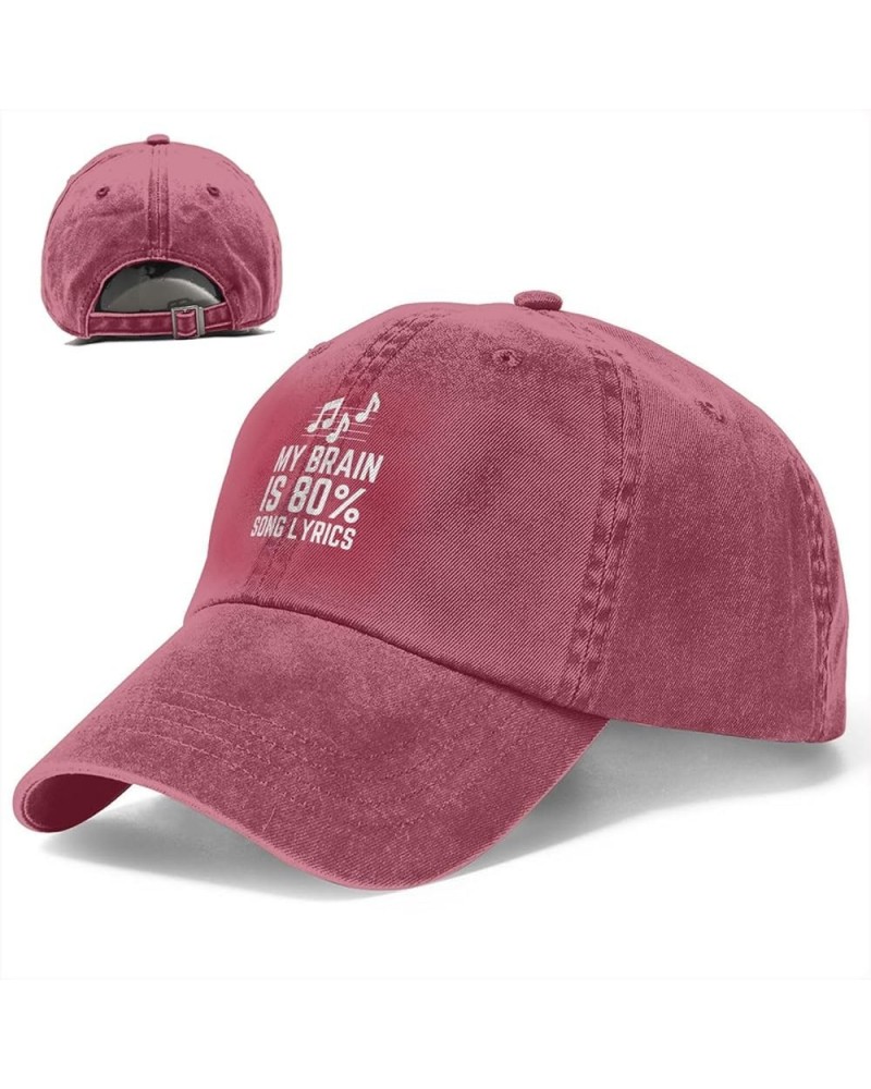 My Brain is 80% Song Lyrics Hat Men's Black Distressed Baseabll Cap Funny Dad Hat Adjustable Red $12.97 Baseball Caps