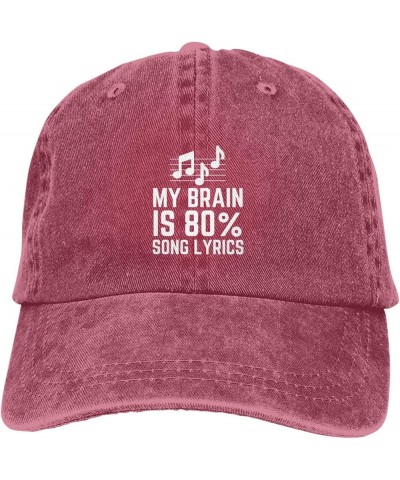 My Brain is 80% Song Lyrics Hat Men's Black Distressed Baseabll Cap Funny Dad Hat Adjustable Red $12.97 Baseball Caps