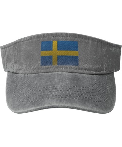 Flag of Sweden Knitting Effect Sun Visor Hats for Women Men Adjustable Sports Sun Hats Cotton Golf Cap Gray $12.14 Visors