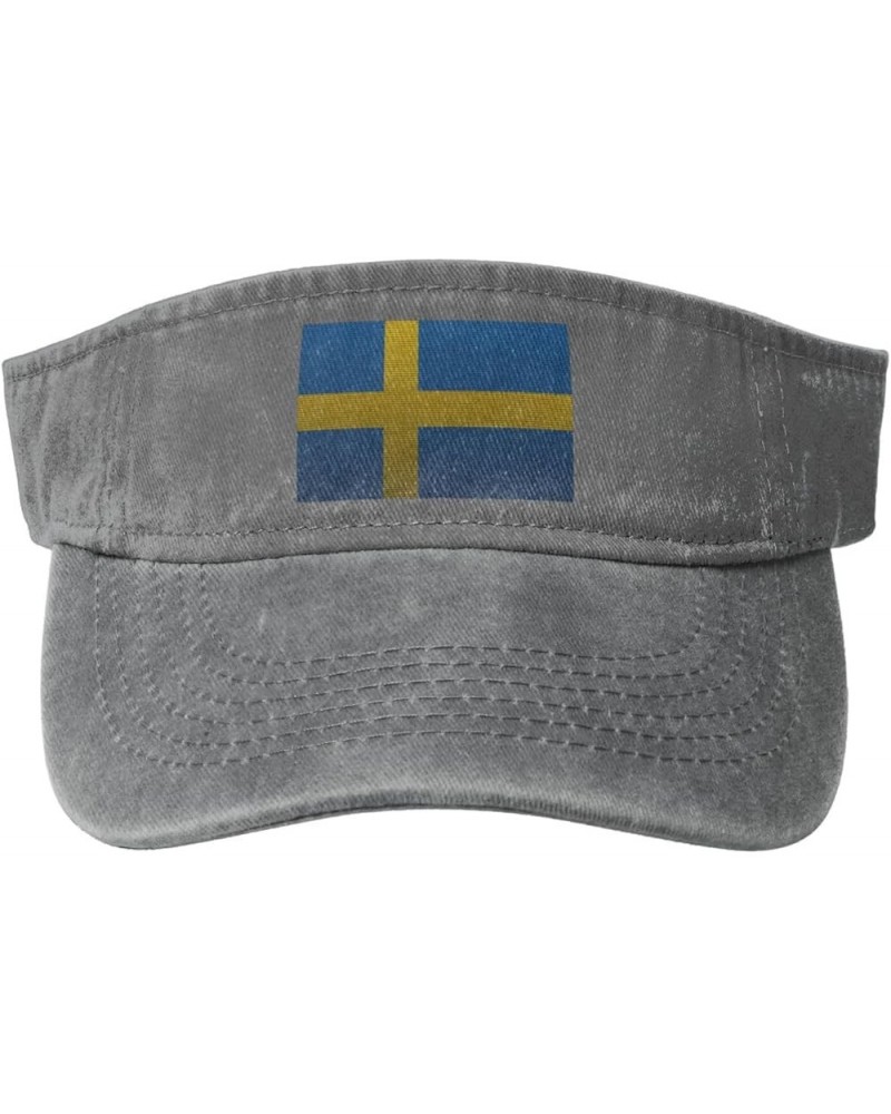 Flag of Sweden Knitting Effect Sun Visor Hats for Women Men Adjustable Sports Sun Hats Cotton Golf Cap Gray $12.14 Visors