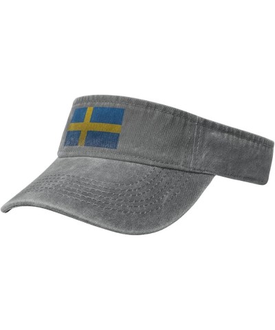 Flag of Sweden Knitting Effect Sun Visor Hats for Women Men Adjustable Sports Sun Hats Cotton Golf Cap Gray $12.14 Visors