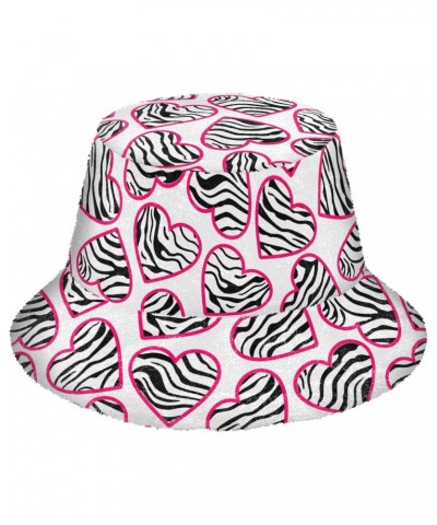 Zebra Print Hearts Bucket Hat for Women Men Packable Bucket Hat Unisex Fishing Cap for Fall Winter Travel Camp Multicolor $9....