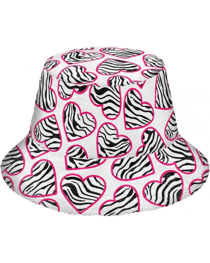 Zebra Print Hearts Bucket Hat for Women Men Packable Bucket Hat Unisex Fishing Cap for Fall Winter Travel Camp Multicolor $9....