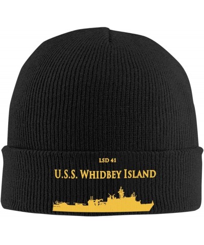 LSD 41 USS Whidbey Island Unisex Beanie Cap Winter Skull Cap Knitted Hat Slouchy Knit Hat Knitted Pullover Cap Black $10.22 S...