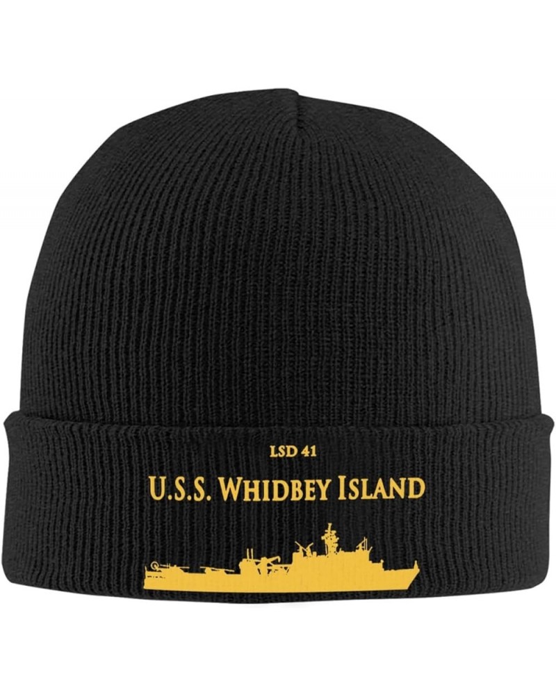 LSD 41 USS Whidbey Island Unisex Beanie Cap Winter Skull Cap Knitted Hat Slouchy Knit Hat Knitted Pullover Cap Black $10.22 S...