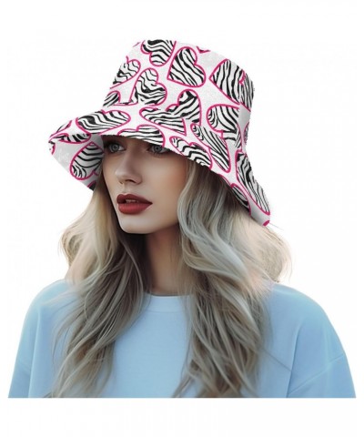 Zebra Print Hearts Bucket Hat for Women Men Packable Bucket Hat Unisex Fishing Cap for Fall Winter Travel Camp Multicolor $9....