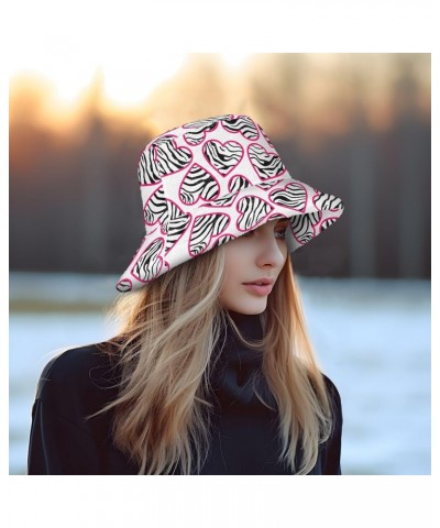 Zebra Print Hearts Bucket Hat for Women Men Packable Bucket Hat Unisex Fishing Cap for Fall Winter Travel Camp Multicolor $9....