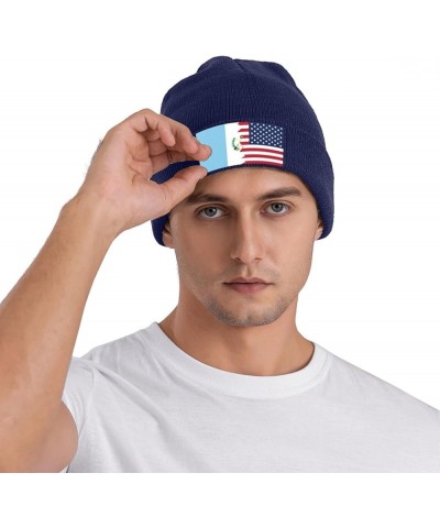 Half Guatemala American Flag Cozy Knitted Hat for Winter - Warm Comfort Black Navy Blue $12.47 Skullies & Beanies