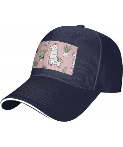 Alpaca and Cactus Print Casual Sandwich Baseball Caps, Adjustable Men's and Women's Caps, Classic Caps Navy Blue $11.98 Baseb...