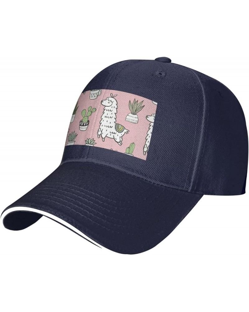 Alpaca and Cactus Print Casual Sandwich Baseball Caps, Adjustable Men's and Women's Caps, Classic Caps Navy Blue $11.98 Baseb...