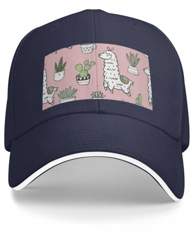 Alpaca and Cactus Print Casual Sandwich Baseball Caps, Adjustable Men's and Women's Caps, Classic Caps Navy Blue $11.98 Baseb...