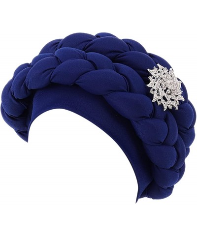 Fashion Women Beading Braid Hat Muslim Ruffle Cancer Wrap Cap Sleep Caps Satin Lined Hair Bonnets Artist Cap Blue $7.94 Bucke...