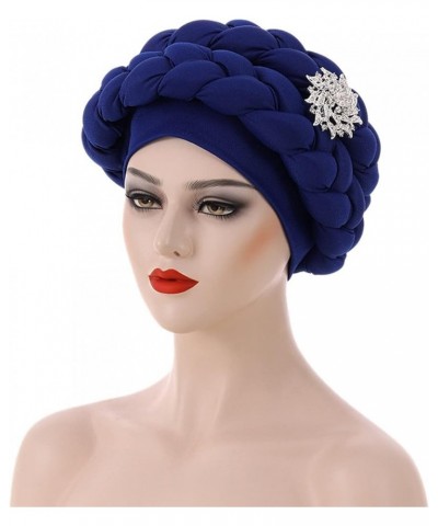 Fashion Women Beading Braid Hat Muslim Ruffle Cancer Wrap Cap Sleep Caps Satin Lined Hair Bonnets Artist Cap Blue $7.94 Bucke...