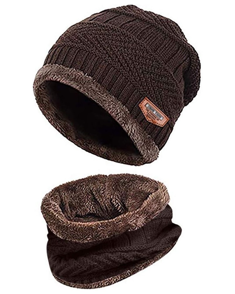 Cap Scarf Winter Windproof Thicken Two-Piece Warm Men and Knit Hat Baseball Caps Coffee $9.30 Baseball Caps