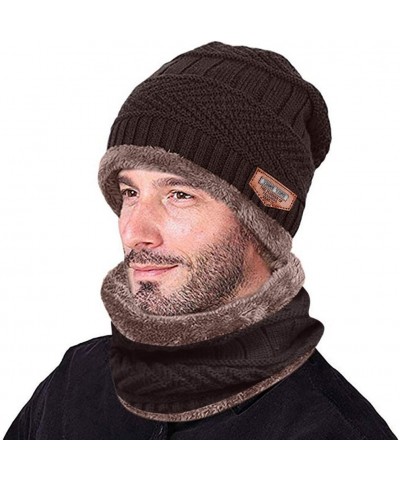 Cap Scarf Winter Windproof Thicken Two-Piece Warm Men and Knit Hat Baseball Caps Coffee $9.30 Baseball Caps