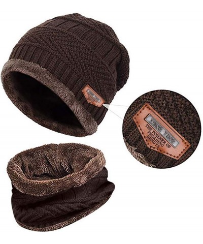 Cap Scarf Winter Windproof Thicken Two-Piece Warm Men and Knit Hat Baseball Caps Coffee $9.30 Baseball Caps