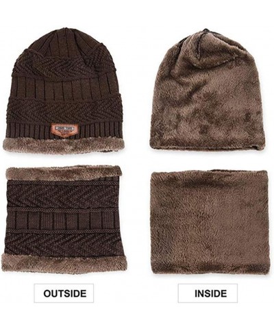 Cap Scarf Winter Windproof Thicken Two-Piece Warm Men and Knit Hat Baseball Caps Coffee $9.30 Baseball Caps