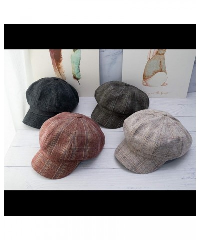 Women Cotton Brim Berets Striped Plaid Newsboy Caps Fashion 8 Panels Visor Painter Hats French Military Cap for Unisex Black ...