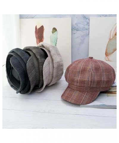 Women Cotton Brim Berets Striped Plaid Newsboy Caps Fashion 8 Panels Visor Painter Hats French Military Cap for Unisex Black ...