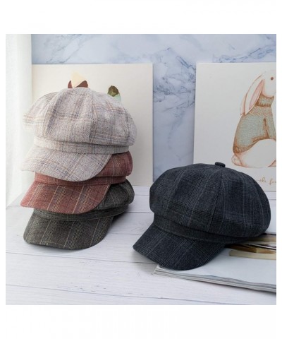 Women Cotton Brim Berets Striped Plaid Newsboy Caps Fashion 8 Panels Visor Painter Hats French Military Cap for Unisex Black ...