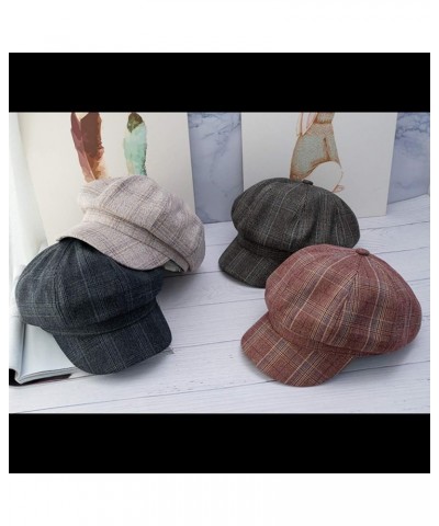 Women Cotton Brim Berets Striped Plaid Newsboy Caps Fashion 8 Panels Visor Painter Hats French Military Cap for Unisex Black ...