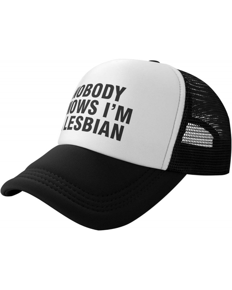 Nobody Knows I'm A Lesbian Hat Gay Pride LGBT Hat Trucker Hat Mesh Baseball Cap Sun Hat Black $10.09 Baseball Caps