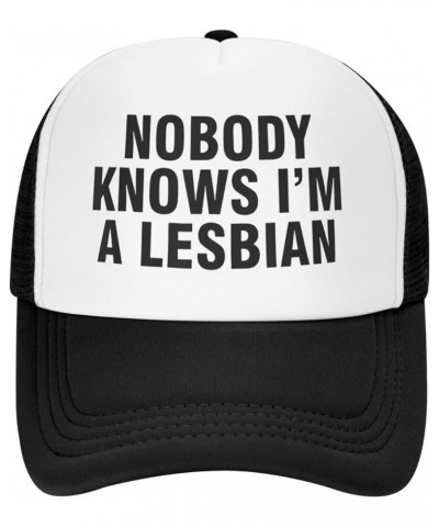 Nobody Knows I'm A Lesbian Hat Gay Pride LGBT Hat Trucker Hat Mesh Baseball Cap Sun Hat Black $10.09 Baseball Caps