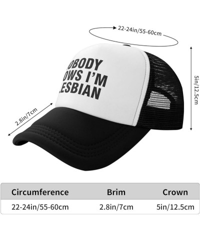 Nobody Knows I'm A Lesbian Hat Gay Pride LGBT Hat Trucker Hat Mesh Baseball Cap Sun Hat Black $10.09 Baseball Caps