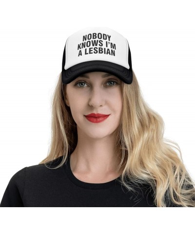 Nobody Knows I'm A Lesbian Hat Gay Pride LGBT Hat Trucker Hat Mesh Baseball Cap Sun Hat Black $10.09 Baseball Caps