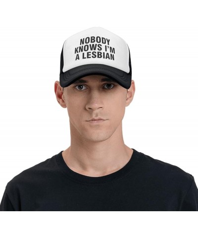 Nobody Knows I'm A Lesbian Hat Gay Pride LGBT Hat Trucker Hat Mesh Baseball Cap Sun Hat Black $10.09 Baseball Caps