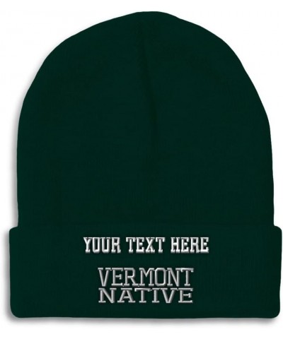 Custom Beanies for Men Vermont Native United States Embroidery Winter Hats for Women Skull Cap 1 Size Forest Green Personaliz...