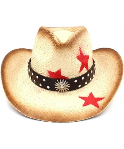 Unisex Western Cowboy Straw Hat with Tassel Ribbon Star Dad Hat Cowboy Girl Jazz Hat C8 Caw $14.00 Cowboy Hats