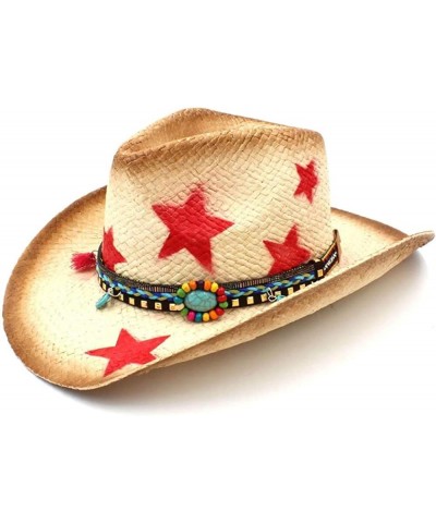 Unisex Western Cowboy Straw Hat with Tassel Ribbon Star Dad Hat Cowboy Girl Jazz Hat C8 Caw $14.00 Cowboy Hats