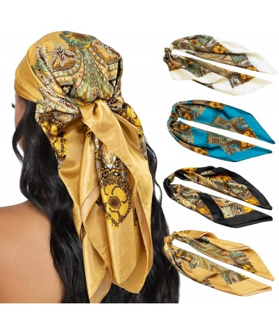 4PCS Head Scarf for Women 35" Head Scarves Silk Like Satin Neck Scarfs Square Bandana Hair Wraps Scarf for Sleeping Black, Ca...