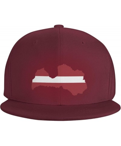 Latvia Flag Map Snapback Hat Adjustable Fashion Classic Snapback Hat for Men Women Black Dark Red $14.84 Baseball Caps