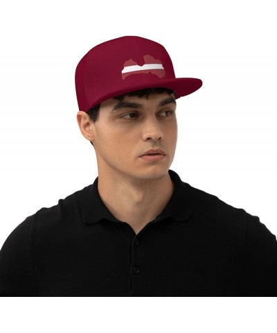 Latvia Flag Map Snapback Hat Adjustable Fashion Classic Snapback Hat for Men Women Black Dark Red $14.84 Baseball Caps