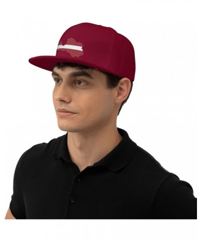 Latvia Flag Map Snapback Hat Adjustable Fashion Classic Snapback Hat for Men Women Black Dark Red $14.84 Baseball Caps