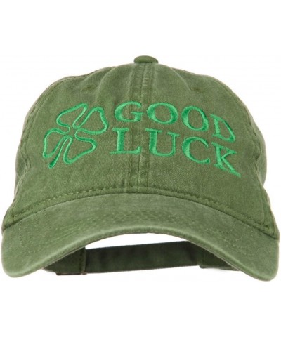 Four Leaf Clover Good Luck Embroidered Washed Cap Olive $19.98 Baseball Caps