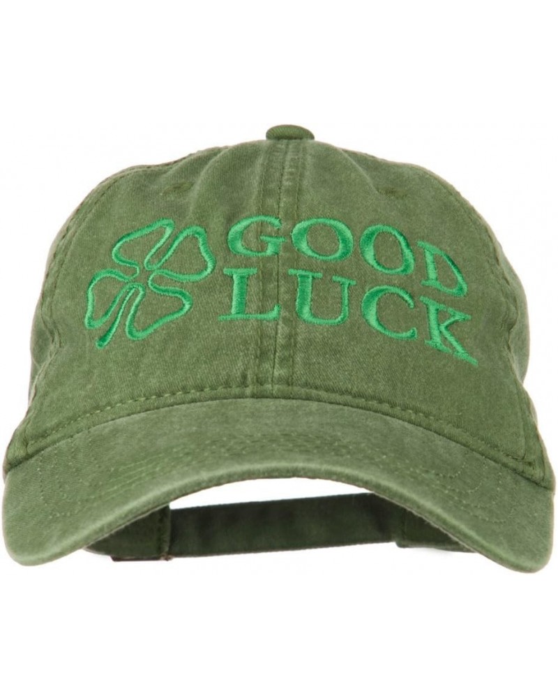 Four Leaf Clover Good Luck Embroidered Washed Cap Olive $19.98 Baseball Caps