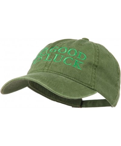 Four Leaf Clover Good Luck Embroidered Washed Cap Olive $19.98 Baseball Caps