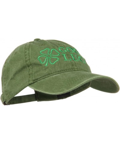 Four Leaf Clover Good Luck Embroidered Washed Cap Olive $19.98 Baseball Caps