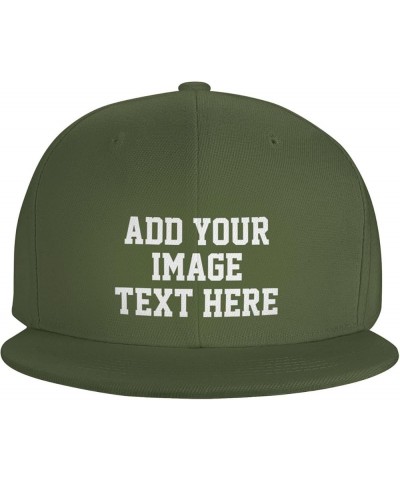 Custom Hat Add Your Name Logo Text or Image Here Personalized Flat Bill Hats Moss Green $8.05 Baseball Caps