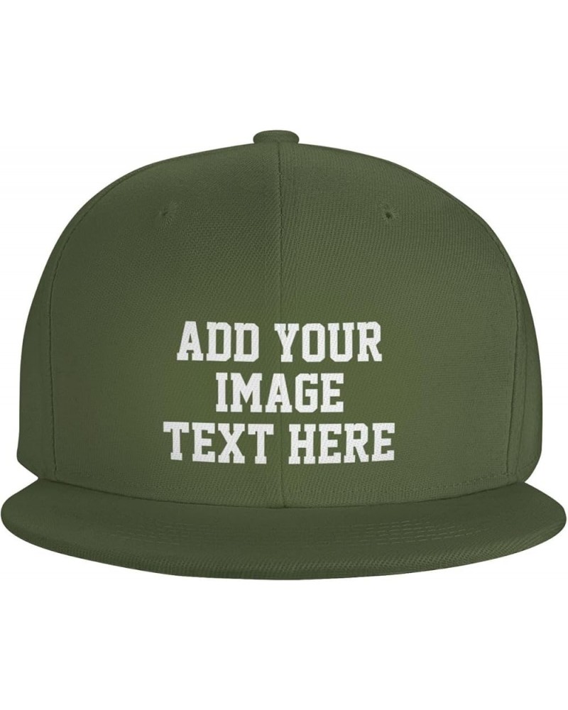 Custom Hat Add Your Name Logo Text or Image Here Personalized Flat Bill Hats Moss Green $8.05 Baseball Caps