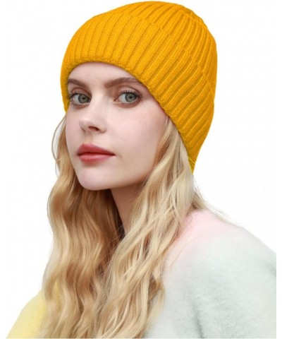 Womens Satin Lined Beanie for Men Wool Knit Cuffed Warm Winter Hats Fisherman Beanies Women Soft Skull Cap Unisex 1pcs-yellow...