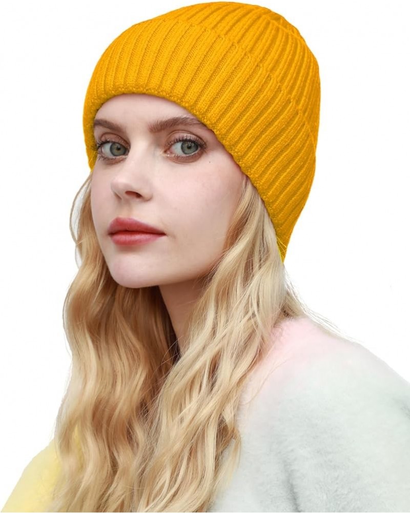 Womens Satin Lined Beanie for Men Wool Knit Cuffed Warm Winter Hats Fisherman Beanies Women Soft Skull Cap Unisex 1pcs-yellow...