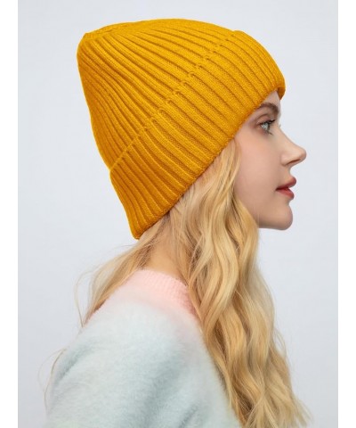 Womens Satin Lined Beanie for Men Wool Knit Cuffed Warm Winter Hats Fisherman Beanies Women Soft Skull Cap Unisex 1pcs-yellow...