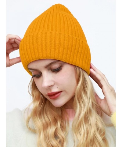 Womens Satin Lined Beanie for Men Wool Knit Cuffed Warm Winter Hats Fisherman Beanies Women Soft Skull Cap Unisex 1pcs-yellow...