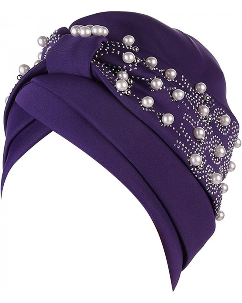 Head Scarf for Women Cancer African Women Turban Cap Beaded Headscarf Beanie Twisted Braid Wrap Hat Headwrap Purple $8.89 Sku...