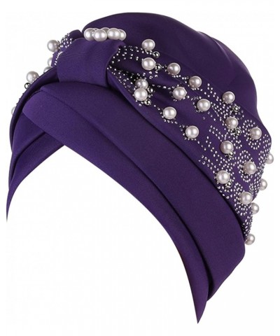 Head Scarf for Women Cancer African Women Turban Cap Beaded Headscarf Beanie Twisted Braid Wrap Hat Headwrap Purple $8.89 Sku...